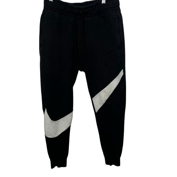 NIKE BIG SWOOSH JOGGER Sweatpants men's size small black and white large logo - Picture 1 of 8
